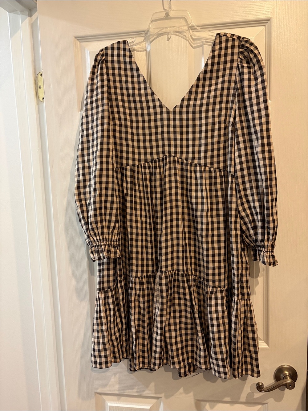 Lucy Paris Black and White Gingham V-Neck Tiered Dress